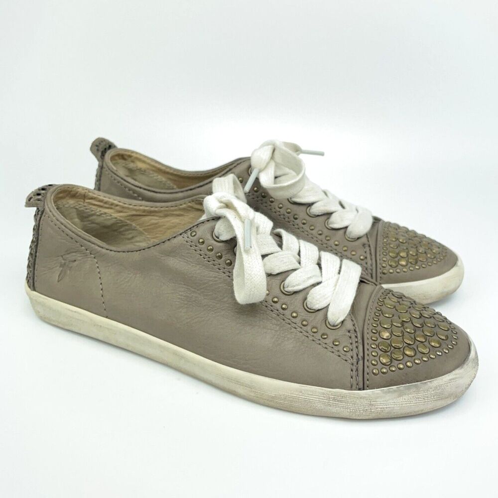 Frye Kira Distressed Leather Studded Low Sneaker Tan Brown Womens US 6 M Shoes